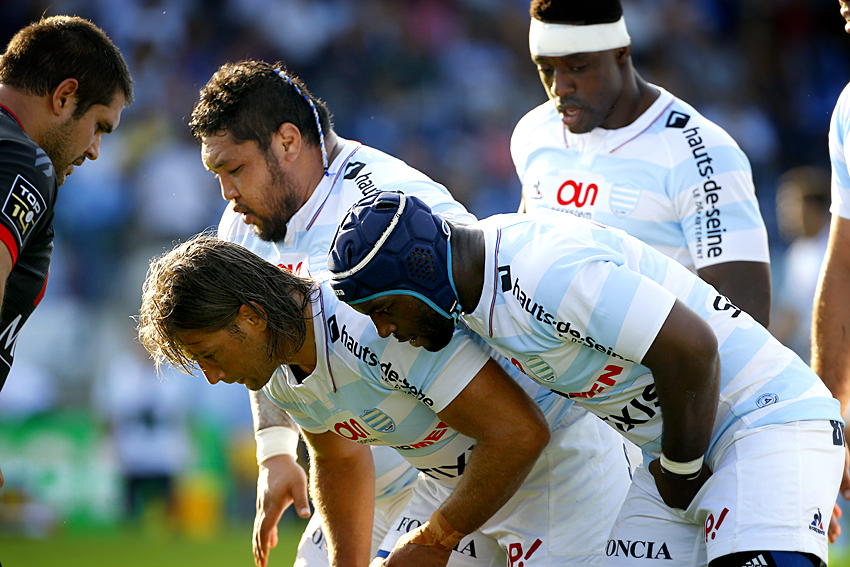 La première ligne du Racing 92: Ben Tameifuna , Dimitri Szarzewski , Eddy Ben Arous