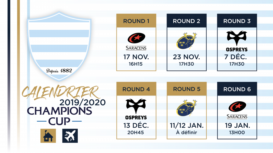Calendrier Champions Cup 2019-2020