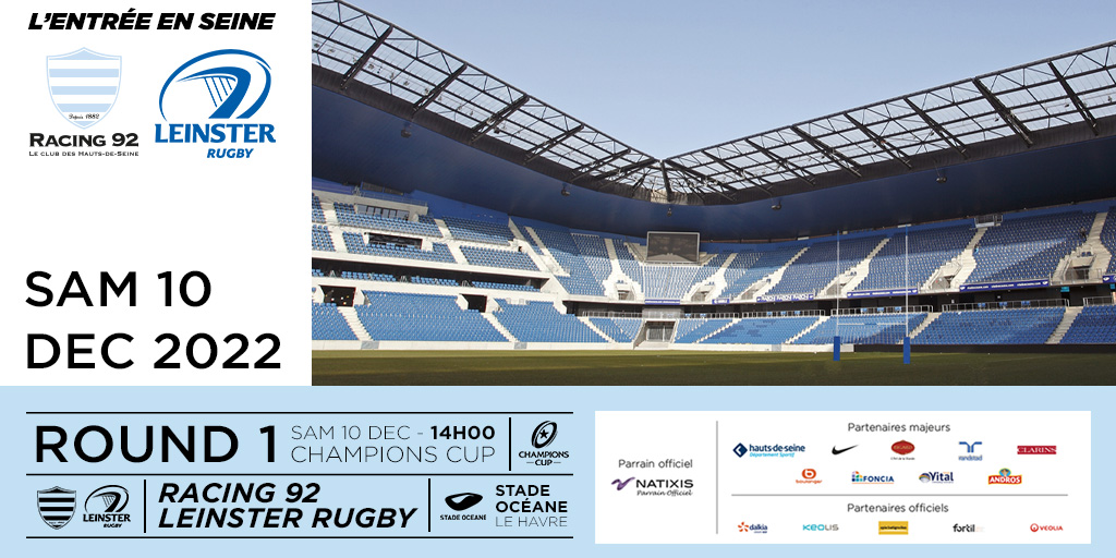 Racing 92 v Leinster Rugby La billetterie est ouverte