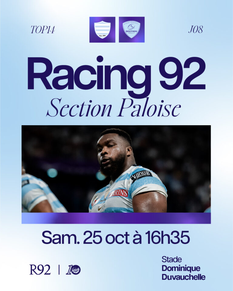 Affiche match du Racing 92 face à la Section Paloise le 25 octobre 2025 au stade Dominique Duvauchelle à Créteil
